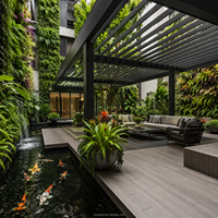 Gazebo de jardin de luxe en aluminium à persiennes motorisées, toit rétractable, panneaux latéraux en verre et bois, éclairage LED, terrasse personnalisée pour l'arrière-cour