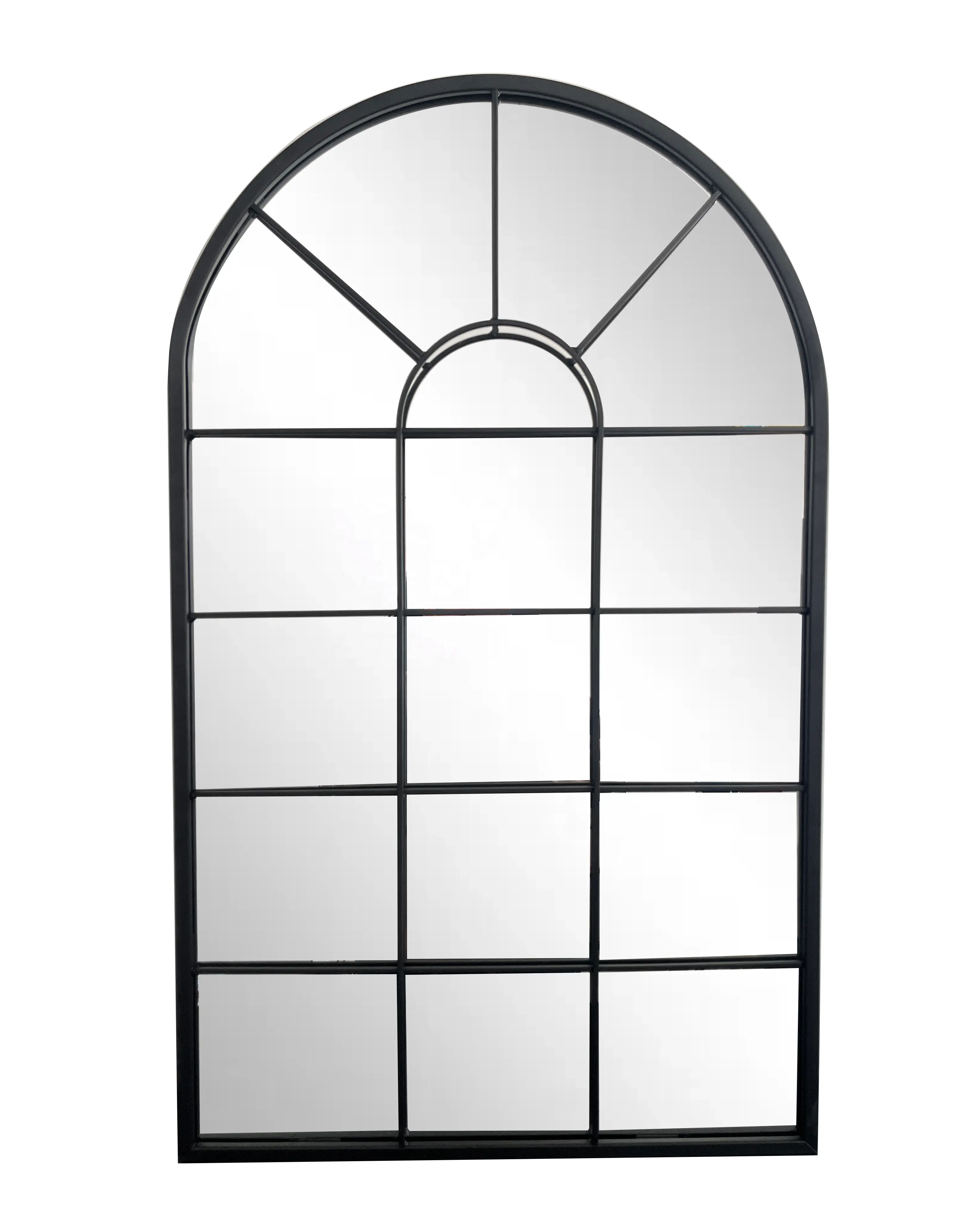 Vintage büyük kemer siyah metal çerçeveli ayna büyük uzun vücut kat tam boy soyunma pencere ızgara duvar aynası düzensiz ayna