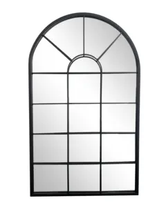 Vintage Large Arch Black Metal Framed Mirror Big Long Body Floor Full Length Dressing Window Grid Wall Mirror Irregular Mirror