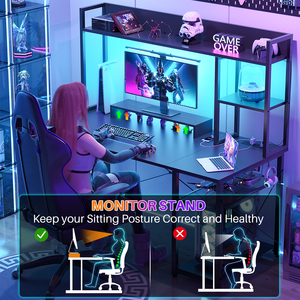 Estantes de almacenamiento portátiles reversibles de 5 niveles, mesa pequeña para juegos, <span class=keywords><strong>escritorio</strong></span> de ordenador de oficina en casa con soporte para Monitor y Hutch para jugadores - Product Image 3