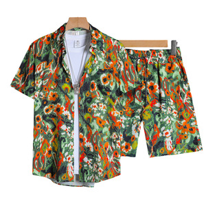 Ensemble <span class=keywords><strong>chemise</strong></span> et <span class=keywords><strong>pantalon</strong></span> décontracté d'été pour <span class=keywords><strong>homme</strong></span>, style hawaïen, imprimé numérique, respirant, 100 % polyester tricoté, vente en gros - Product Image 4