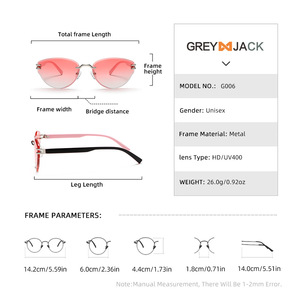 Greyjack – lunettes de soleil œil de chat sans cadre pour femmes, monture métallique, lentille en polycarbonate, Protection Uv400, couleur rose, G006 - Product Image 5