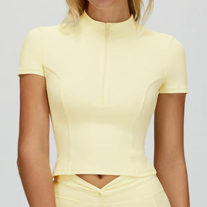 Top Deportivo Corto para Mujer, Transpirable, de Secado Rápido, con Cuello Alto y Cierre, Ajustado, de Spandex/Nylon, Color Sólido, para Yoga y Fitness - Product Image 6