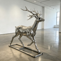 Sculpture de cerf grandeur nature en acier inoxydable 304 poli miroir argenté, art de jardin extérieur, imitation antique