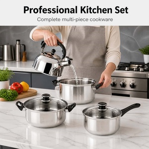 New <b>Multi</b> <b>Function</b> 6 Piece Eco-Friendly Non Stick Stainless Steel Cookware Set Glass Cover Includes Kettle Soup Pot Stew Pot - Product Image 2