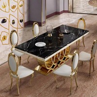 Ensemble de table à manger ronde en marbre de luxe moderne avec pieds en acier inoxydable et plateau tournant, 10 places, pour hôtel, atelier, entrée
