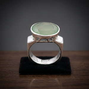 Art Palace Jade Stone <b>Silver</b> Plated <b>Ring</b> Bezel Setting Classic Unisex Gemstone Fashion <b>Ring</b> - Product Image 1