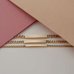Xinfly 18k Pure Gold <b>Solid</b> Engraved Bar Cuban Link Chain Nameplate <b>Bracelet</b> - Product Image 1