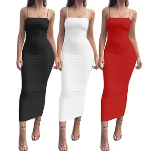 New Casual Ins Style Summer Plus Size Wrap Long Dress Spaghetti Strap Solid Simple Maxi Dress