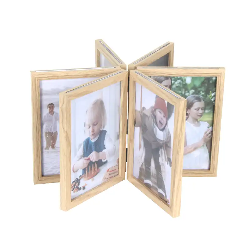 Jinnhome Natural Wooden 5x7Inch Rotating Picture Frame Displays 12 pictures Six Double Sided Frames For Gift Or Tabletop Decor