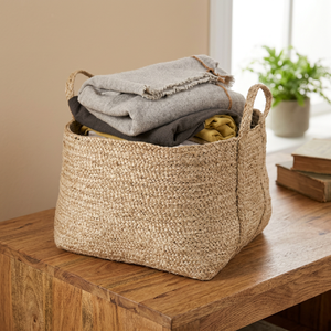 Cheap Price Vintage Jute Eco-Friendly Clothing Storage <b>Basket</b> <b>Square</b> Woven Organizer with Handles for Bedroom Living Room - Product Image 2