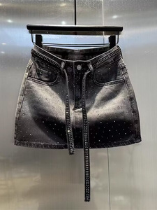 <span class=keywords><strong>Jupe</strong></span> <span class=keywords><strong>Courte</strong></span> en Jean Vintage Grande Taille à Perforations Chaudes, Taille Haute Amincissante, Coupe Trapèze pour <span class=keywords><strong>Femme</strong></span> - Product Image 3