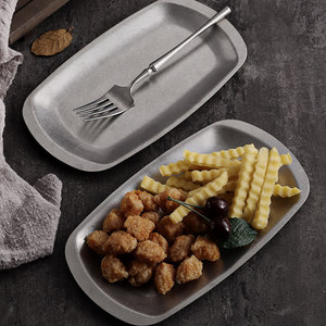 Plateau rectangulaire rétro en acier inoxydable vieilli 304 pour service alimentaire, barbecue, restaurants, plateaux à snacks, hot pot - Product Image 1