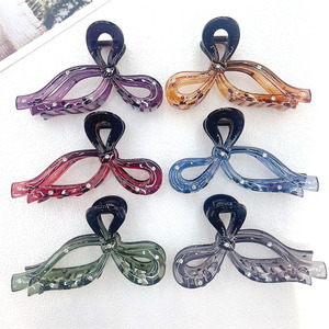 11CM French Transparent <b>Bow</b> Hair <b>Clip</b> Plastic Rhinestone Shark Design Women's Environmental Friendly Daily Use Hair Accessory - Product Image 1