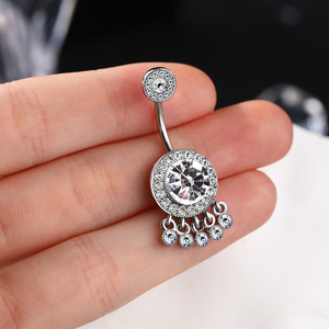Joyería para el cuerpo Acero quirúrgico con rosca interna Gran doble nivel Pave CZ Anillo para el vientre con joyería pavimentada de diamantes pequeños - Product Image 2