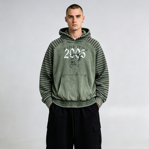 Felpa con Cappuccio da Uomo a Righe Lavate con Maniche Raglan, Stampa Grafica Teschio, Orlo Elastico Arricciato, Stile Retrò Y2K <span class=keywords><strong>Streetwear</strong></span> - Offerta Calda - Product Image 2