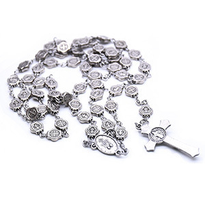 Vintage Silver Benedictine <b>Cross</b> Necklace Unisex Tibetan Silver Long <b>Chain</b> Gift Jewelry RN-097 - Product Image 5