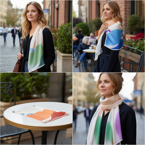 Foulard Quadrato Piccolo Dipinto a Quattro Colori 70x70cm Accessorio Moda per Donna - Product Image 2