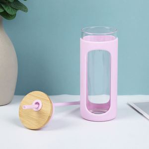 Portable Silicone Sleeve Single-layer High Borosilicate Glass <b>Cup</b> Outdoor Large Capacity Juice Straw <b>Cup</b> with Bamboo Wood Lid - Product Image 5