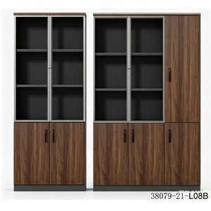 Modern Living Room <b>Cabinet</b> with Glass Doors Wood Storage Furniture 38079-21-L12B - Product Image 3