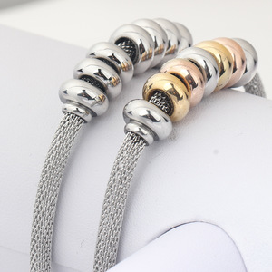Stainless Steel Cable <b>Bracelet</b> With <b>Beads</b> Ball Shape Geometric Design For Women Gift Jewelry - Product Image 4