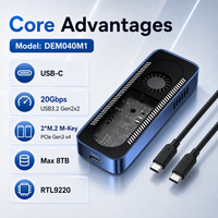 Carcasa de Doble Bahía para SSD M.2 NVMe/SATA, USB-C 20Gbps, Compatible con 2x8TB 2230/2280SSD, Carcasa de Aluminio, RTL9220 para Windows/Mac/Linux/Android