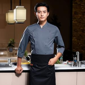 Venta al por mayor Chef uniforme de manga larga Unisex transpirable algodón cocina ropa de trabajo con bolsillo para restaurante Hotel - Product Image 6