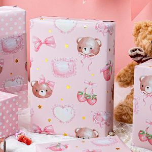 Pink Bear Strawberry Wrapping Paper 17 In X 32.8 Ft Reversible Dot Design For Baby Shower Birthday Gift - Product Image 6