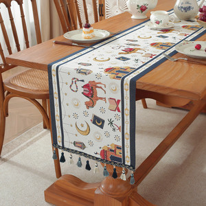 Décoration de fête - Drapeau de table du Festival de la Lune du Moyen-Orient - Couleur - Jacquard tissé - Lanterne étoile - Pompon de chameau - Château - Drapeau de table en polyester - Product Image 1