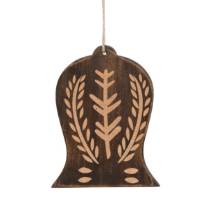 Set fatto a mano di quattro campane in legno marrone a forma di palla di natale e albero ornamenti di natale Set di ornamenti - Product Image 3