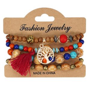 Fashion Jewelry <b>Beaded</b> <b>Bracelets</b> Set With Tassel Tree Charm Women's Gift Made In China HY-2774 - Product Image 5