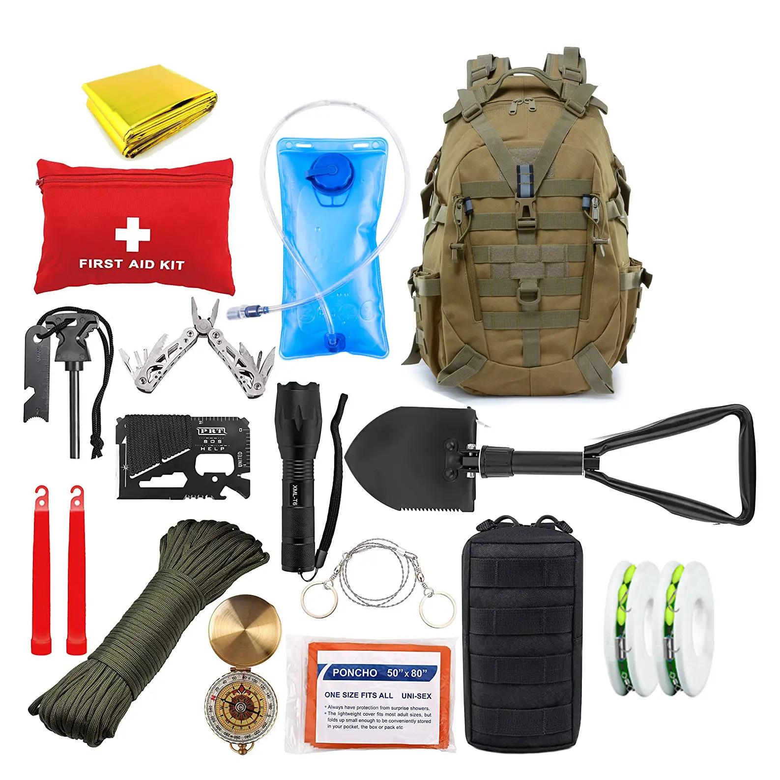 OEM Tactical Outdoor 25L kit de supervivencia Survival First Aid Kit backpack with full gear for Hunting Camping Hiking