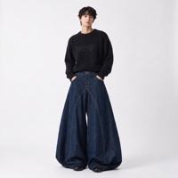 DiZNEW Jeans Oversize Homme Indigo Foncé Brut Silhouette Ballon Coutures Courbes Jambe Extrêmement Large Denim Personnalisé OEM