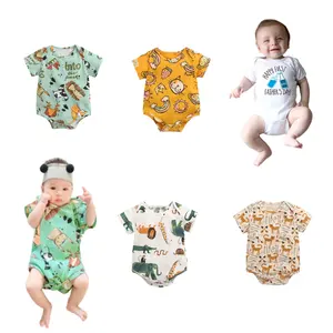 Onesie Baby Cartoon Triangle Rompers with Snap Button Cute Baby Clothes Animal Print Baby Booty Wrap Clothes for Newborns