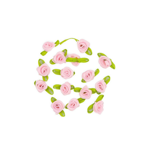 Fiori in Tessuto Ilan 1,5cm Rosa con Foglie Verdi 15pz per Decorazioni e Artigianato - Product Image 2