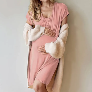 Robe à manches courtes pour femmes avec ouverture cachée Vêtements <span class=keywords><strong>de</strong></span> maternité pour la <span class=keywords><strong>grossesse</strong></span> <span class=keywords><strong>et</strong></span> l'<span class=keywords><strong>allaitement</strong></span> doux - Product Image 4