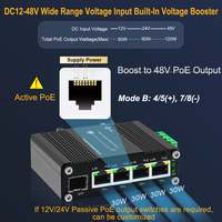 Commutateur PoE+ industriel 4 ports avec liaison montante SFP, budget 120W, entrée 12-48VDC avec amplificateur de tension, pour systèmes solaires/à large plage de tension