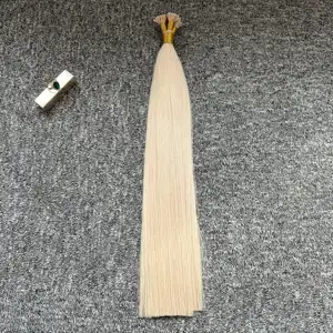 Ekstensi rambut manusia ditarik ganda ujung Keratin sambungan rambut manusia buatan Eropa ujung datar perpanjangan rambut manusia grosir