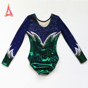 <span class=keywords><strong>Justaucorps</strong></span> de gymnastique à manches longues <span class=keywords><strong>vert</strong></span> foncé pour la performance - Product Image 2