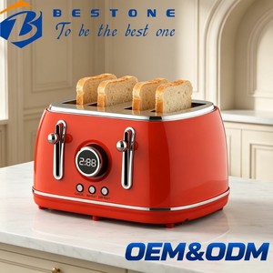 BESTONE 4-Slice <b>Toaster</b> Red <b>Digital</b> Timer Automatic Pop-Up Reheat Defrost Function Household Electric <b>Toaster</b> - Product Image 1