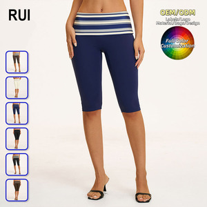 RUIQUWIN Wholesale Women's <b>High</b> Waist Yoga Leggings Contrast Striped Printed Capri Leggings Pilates Workout Gym Clothes - Product Image 1