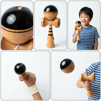Jouet d'adresse en bois Kendama avec peinture naturelle noire bicolore, balle d'équilibre traditionnelle, entraînement premium de la coordination œil-main