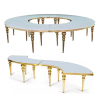 Tables de mariage modernes et élégantes en métal doré en forme de demi-lune avec plateau miroir, fabriquées en Chine, pour l'ameublement d'événements