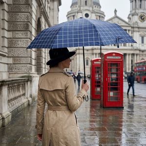 Nouvel Arrivage Parapluie de Pluie Automatique Pliant Personnalisé Minimaliste à Motif Quadrillé, Parapluies en Gros pour Cadeaux Promotionnels - Product Image 3