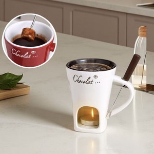 Mug à fondue <span class=keywords><strong>au</strong></span> chocolat en céramique avec chauffe-bougie, mini-coupelle pour chocolat chaud, <span class=keywords><strong>fromage</strong></span>, dessert - Product Image 2