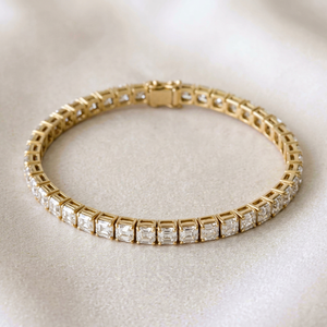 Bracelet tennis en or 14 carats avec diamants taille Asscher 12,30 carats, bijoux de luxe pour femme, cadeau de mariage, pour soirée, serti griffe, à porter au quotidien - Product Image 1