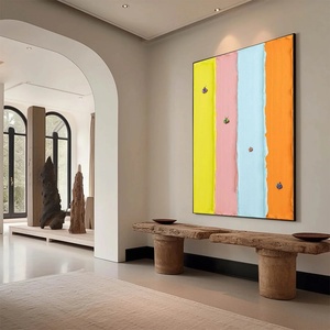 Peinture à l'huile texturée pastel minimaliste Candy Stripe Serenade, peinte à la main, art mural sur toile pour la décoration de la maison et du bureau - Product Image 3