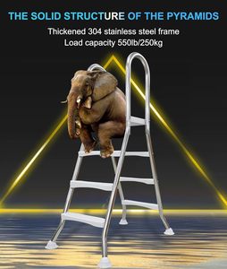 Échelle de <span class=keywords><strong>piscine</strong></span> <span class=keywords><strong>hors</strong></span> <span class=keywords><strong>sol</strong></span> robuste à 4 marches avec rail en acier inoxydable 304-316, utilisation extérieure, capacité de 550 lb - Product Image 1