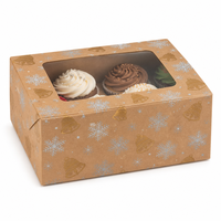 Boîte à cupcakes écologique sur le thème de Noël avec doublure en papier doré, en carton, avec fenêtre transparente