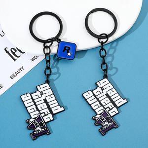 Nouveau porte-clés en alliage de zinc GTA6 <span class=keywords><strong>Grand</strong></span> <span class=keywords><strong>Theft</strong></span> <span class=keywords><strong>Auto</strong></span> noir/violet/bleu, accessoire de jeu pour sac et porte-clés de voiture, vente en gros - Product Image 1
